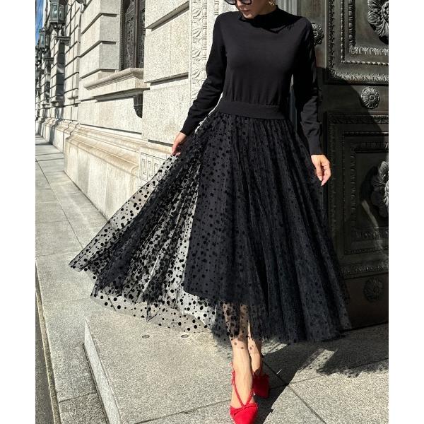 ワンピース チュールドッキングニットワンピース