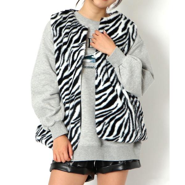 ベスト ジレ 「ゼブラ柄×ふわもこ」レディース フェイクファー ベスト 羽織り アニマル柄 アウター...