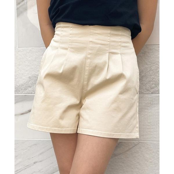 パンツ 「タック×美脚シルエット」レディース ハイウエスト ショートパンツ 脚長効果 春夏秋 レディ...