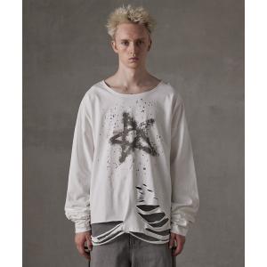 tシャツ 「GRANCY」LinestoneDesign Graphic Damage LongTee / ライン 