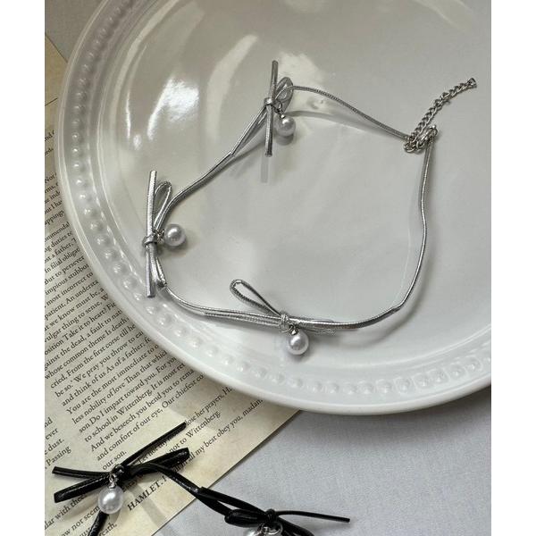 ネックレス リボンパールチョーカーネックレス レディース