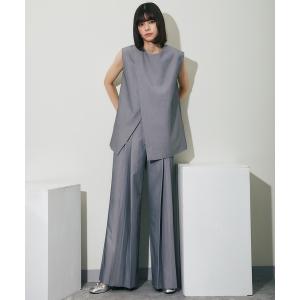 セットアップ バックジップアシンメトリージレ＆プリーツワイドパンツセット レディース