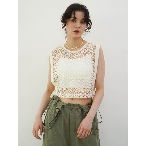 ベスト ジレ Ribbon open work knit vest レディース