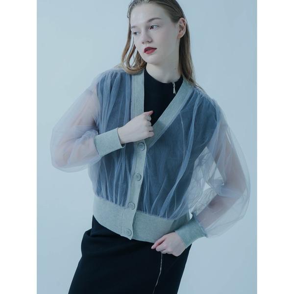 カーディガン TULLE DOCKING CARDIGAN レディース