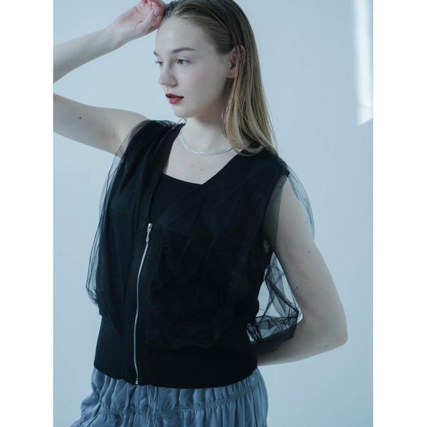 ベスト ジレ TULLE DOCKING KNIT VEST レディース
