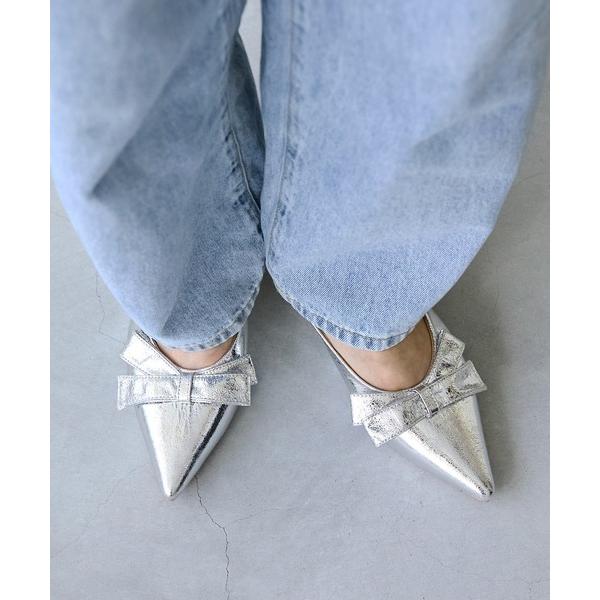 パンプス リボンモチーフ ポインテッドトゥ ヒールパンプス