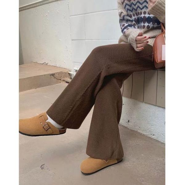 ワイドパンツ パンツ ケーブルライン ニット パンツ レディース
