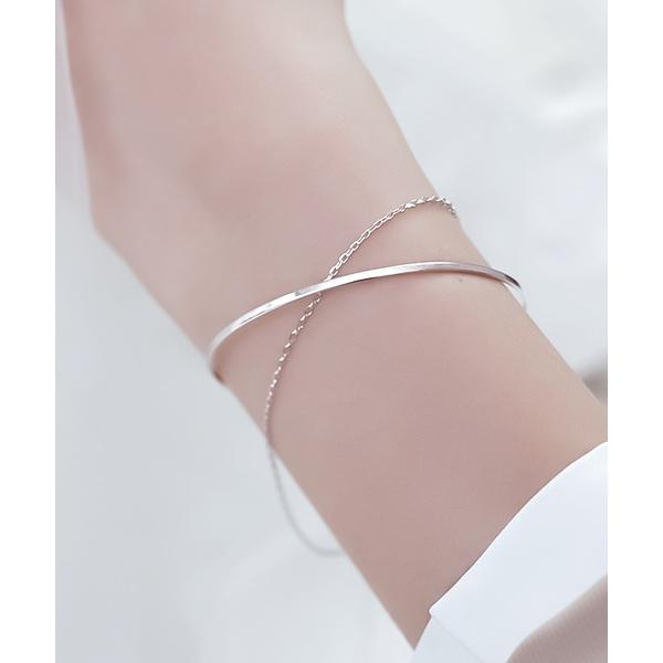 ブレスレット メタルライン＆チェーン2連ブレスレット レディース メンズ