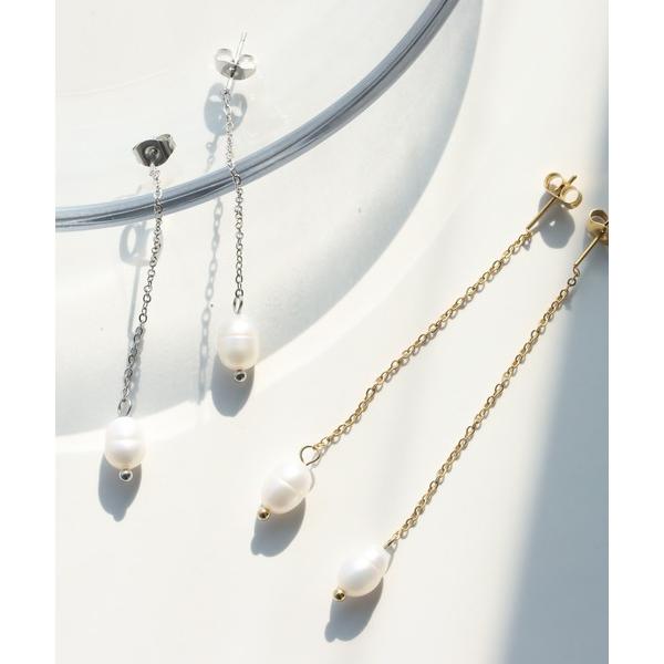 ピアス 金属アレルギー対応 淡水パールロングピアス レディース