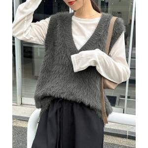 ベスト ジレ 「新色追加」起毛フェザーVネックニットベスト レディース