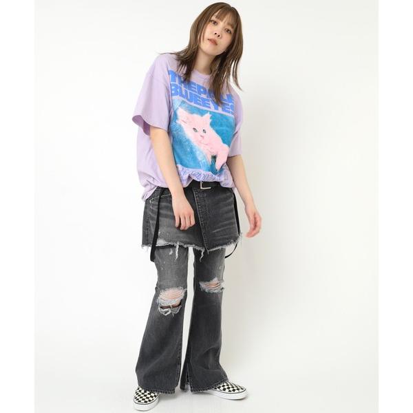 ジーンズ デニム デニムパンツ R4247 ダメージコンパクトフレアパンツ レディース