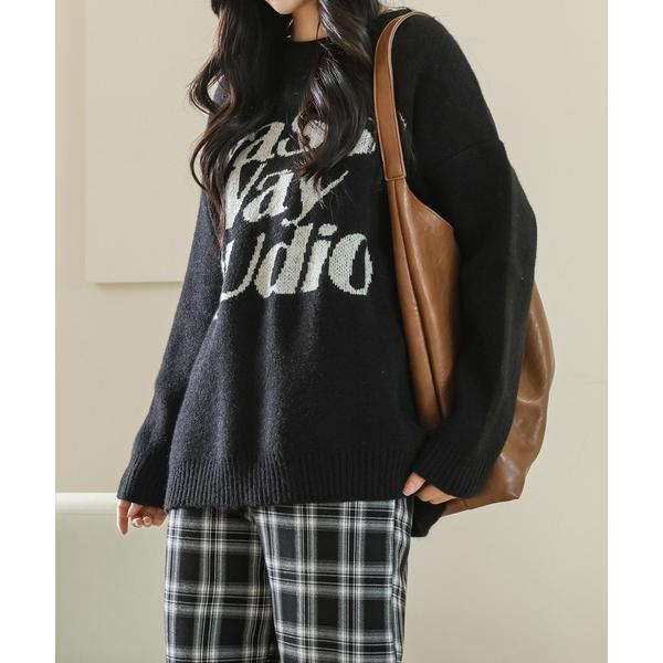 ニット セーター アルファベット レター ビッグシルエット 長袖 ニット プルオーバー レディース