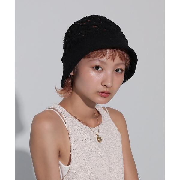 帽子 ハット ゆるメッシュ透かし編み バケット ハット レディース