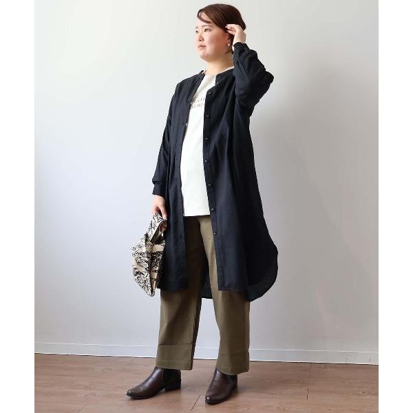 ワンピース 「L〜5L 大きいサイズ」ヘリンボンフロントタックワンピース