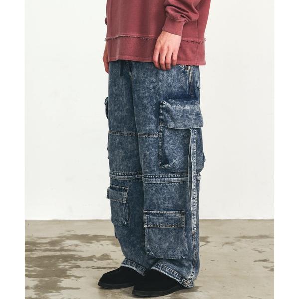 ジーンズ 「ショーツとしても穿ける2WAY仕様」 ワイドシルエット ケミカルウォッシュ デニム カー...