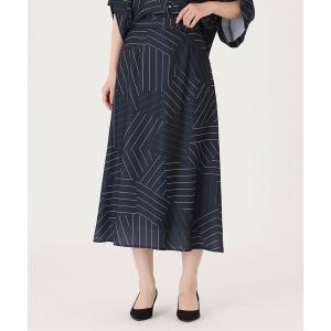 スカート 「1枚で着映える」ストライプパッチワークプリントスカート