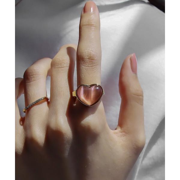 指輪 リング 金属アレルギー対応  ピンクハートリング ピンクキャッツアイ レディース