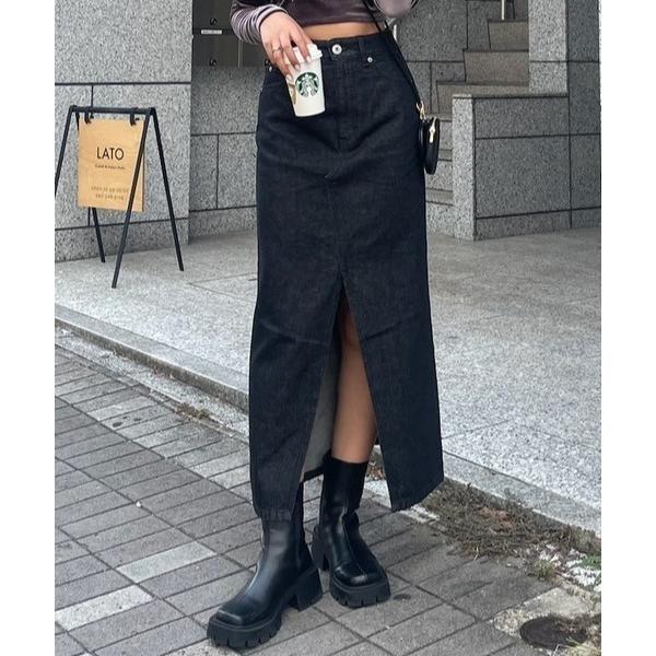デニムスカート ストレートロングスカート