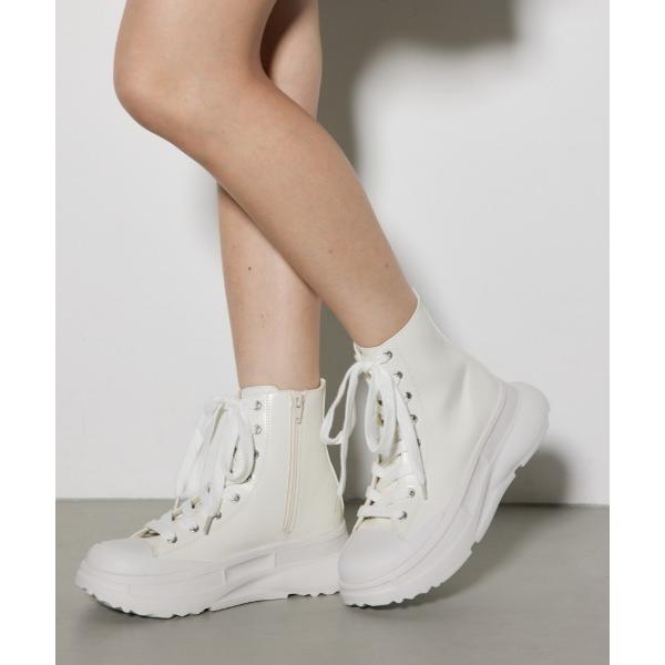 スニーカー ボリュームソールフェイクレザースニーカー　靴 レディース