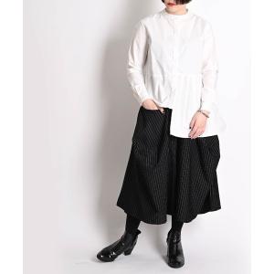 パンツ ストライプ柄 七分丈 ウエストゴム ガウチョパンツ スカーチョ レディース