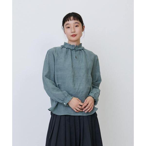 ブラウス シャツ グランジリネン裁ち切りフリルカラーブラウス レディース