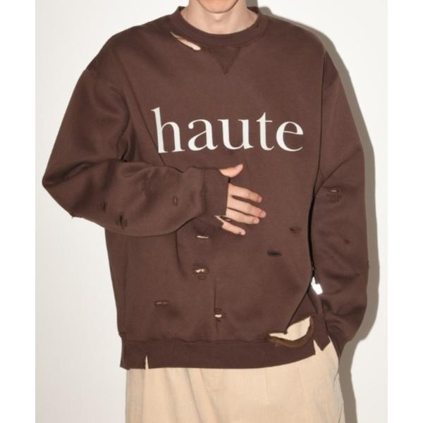 トレーナー スウェット フロントプリント ダメージ加工スウェット”haute” damage swe...