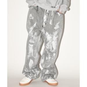 ジーンズ シルバーペイント オーバーサイズ フレアデニムパンツSilver paint flared denim pants(ユニセックス) メンズ