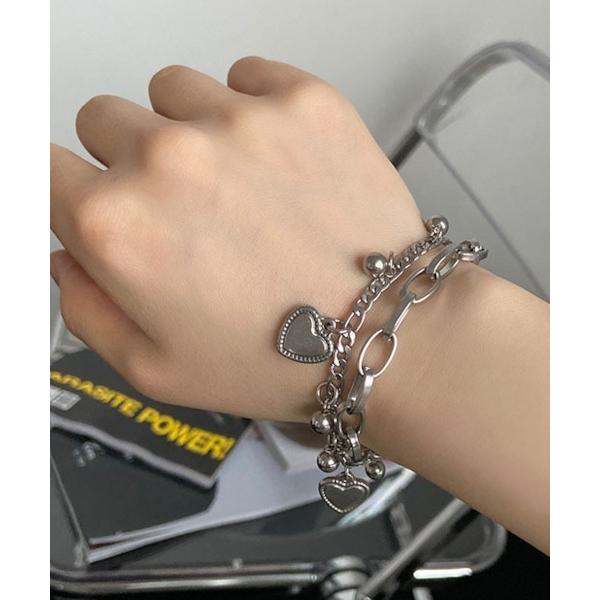 ブレスレット 「ハートモチーフ2連チェーンブレスレットY2K（MA） レディース メンズ