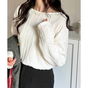 tシャツ シャギージャガードフリンジボートネックカットソー レディース