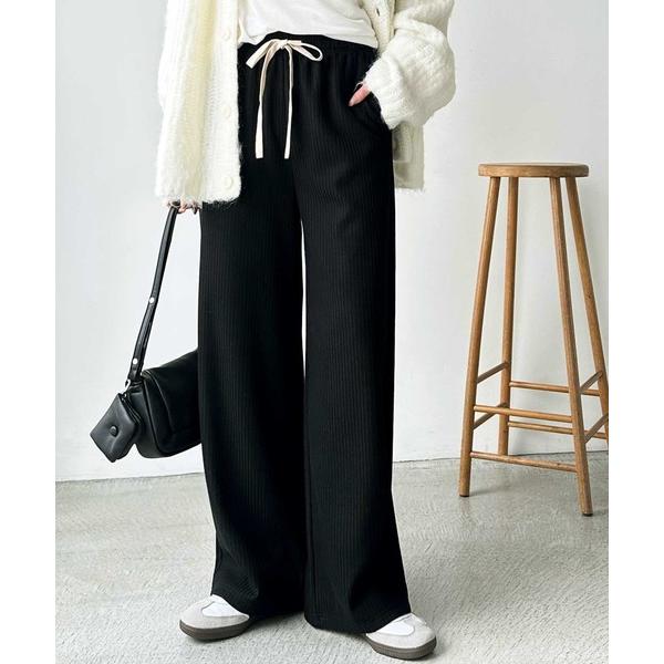 ワイドパンツ パンツ ふわふわあったか！裏起毛リブワイドパンツ レディース