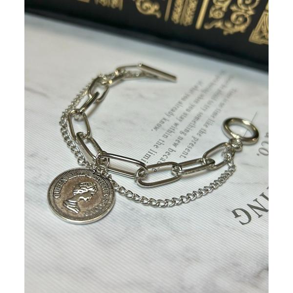 ブレスレット 2連チェーンコインチャームブレスレット レディース