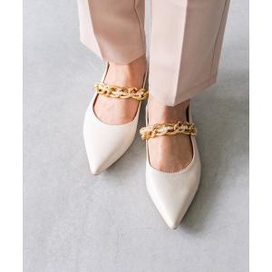 パンプス パールチェーン ポインテッドトゥ バブーシュパンプス