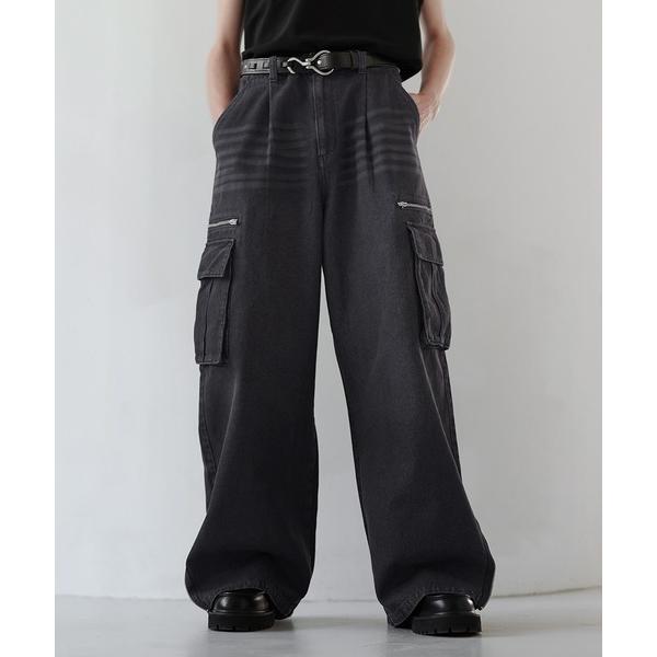 カーゴパンツ マルチギミックドレープサイドジップスリットカーゴパンツ メンズ レディース