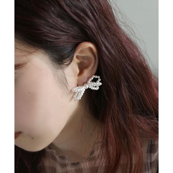 ピアス パール/ビーズリボンピアス レディース