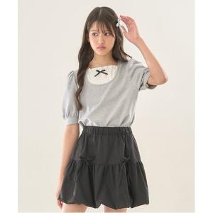 mezzo piano junior ショルダーリボンふんわりチュールチュニック ショルダーリボンふんわりチュールチュニック（チュニック