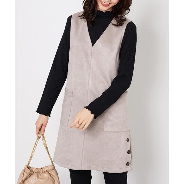 スカート スエード調サイドボタンジャンパードレス