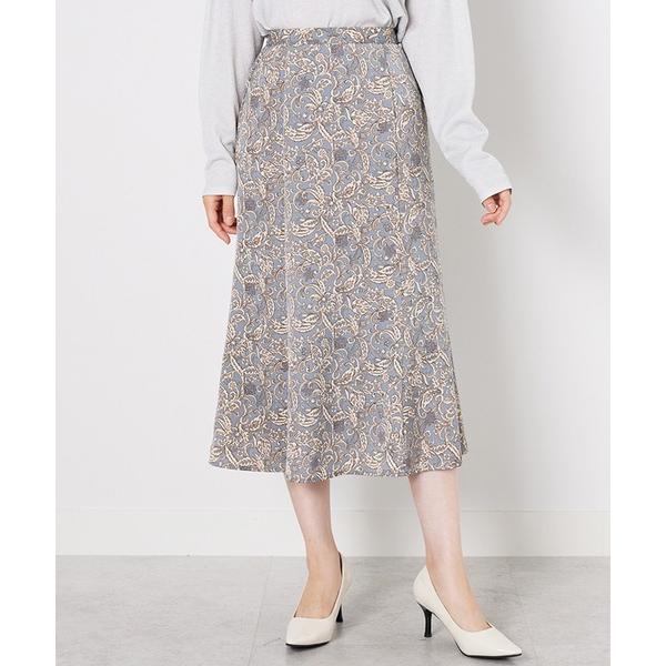 スカート 艶やかプリント切替フレアースカート