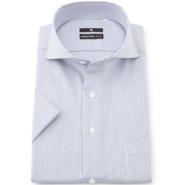 フォーマル シャツ 「BLACK LINE」「半袖」カッタウェイワイシャツ グレーストライプ ノーア...