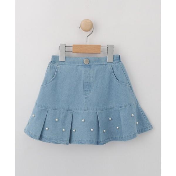スカート 「110-140cm」フェイクパール付きデニムプリーツスカート キッズ 子供服 女の子