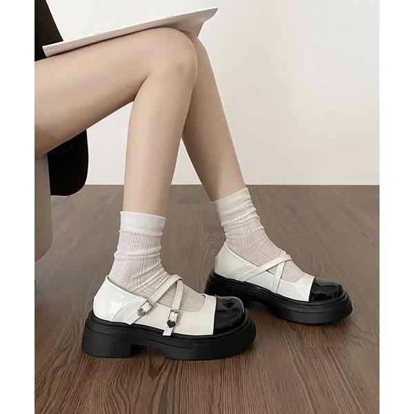パンプス ダブルクロスベルト パンプス 厚底シューズ
