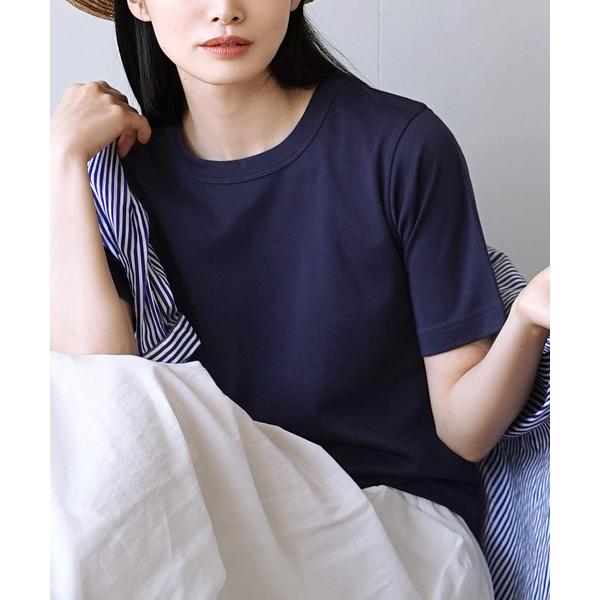 tシャツ 半袖 「きちんとしたい日もTシャツを。」シルキースムースコットン Tシャツ「5分袖」 レデ...