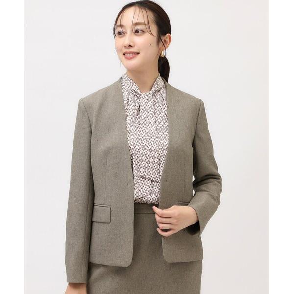 ジャケット ノーカラージャケット 「通勤スーツ/入卒/セレモニー」ウーステッドカルゼ カラーレスジャ...