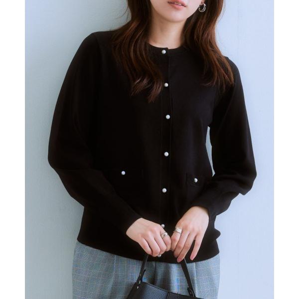 カーディガン パール調ボタンクルーネック万能ニットカーディガン（静電防止・毛玉になりにくい・UVカッ...