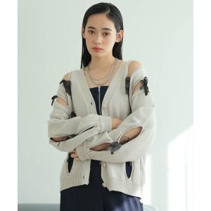カーディガン ホールリボンニットカーディガン レディース