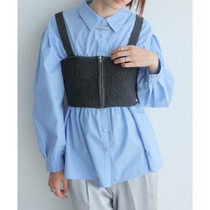 ベスト ジレ シャーリングシャツ×ニットビスチェセット レディース