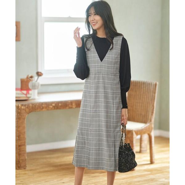 スカート 「2SET」チェック ジャンパースカート× ニット