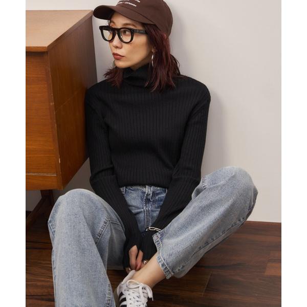 ニット セーター フィンガーホールリブニットタートル レディース