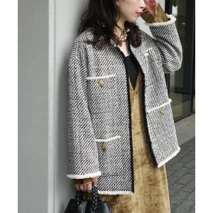 ジャケット ノーカラージャケット GIOLICAツイードBIGジャケット レディース