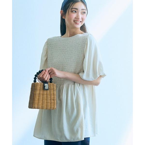 ブラウス シャツ 高身長　シャーリング切替ベルスリーブチュニックブラウス（トールサイズ）Essena...