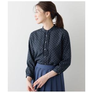ブラウス シャツ ドットペイズリープリントバンドカラー7分袖ブラウス レディース